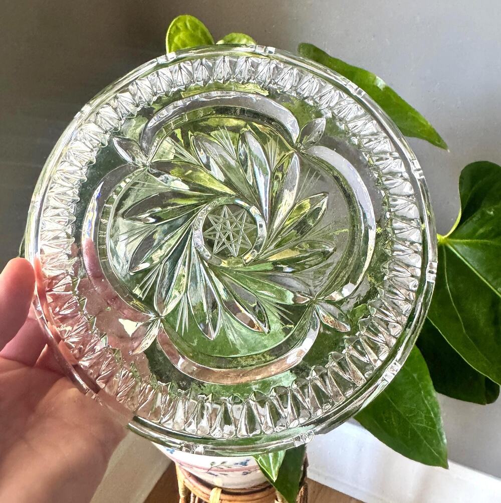 Vintage Irena Poland Crystal Scalloped Starburst Vanity, Trinket or Candle Dish